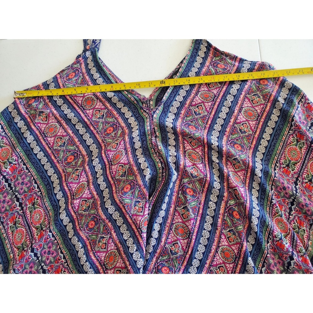 Angie‎ Womens Large Rayon Harem Jumpsuit Boho Paisley Print Blue Festival Hippie - Picture 7 of 7